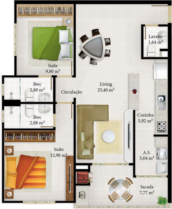 Planta referente ao apartamento tipo 1