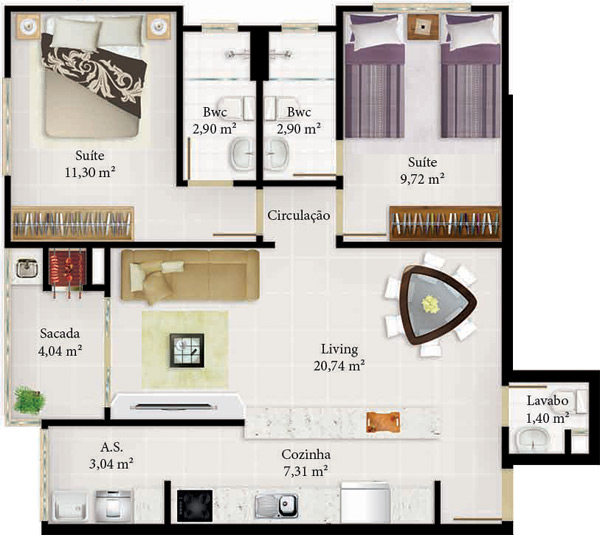 Planta referente ao apartamento tipo 2