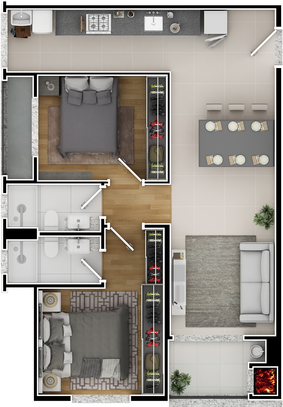 Planta referente aos apartamentos tipo 2 e 3