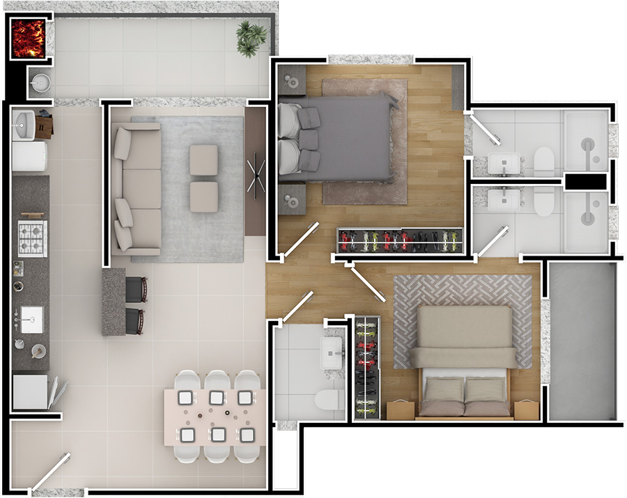 Planta referente aos apartamentos tipo 4
