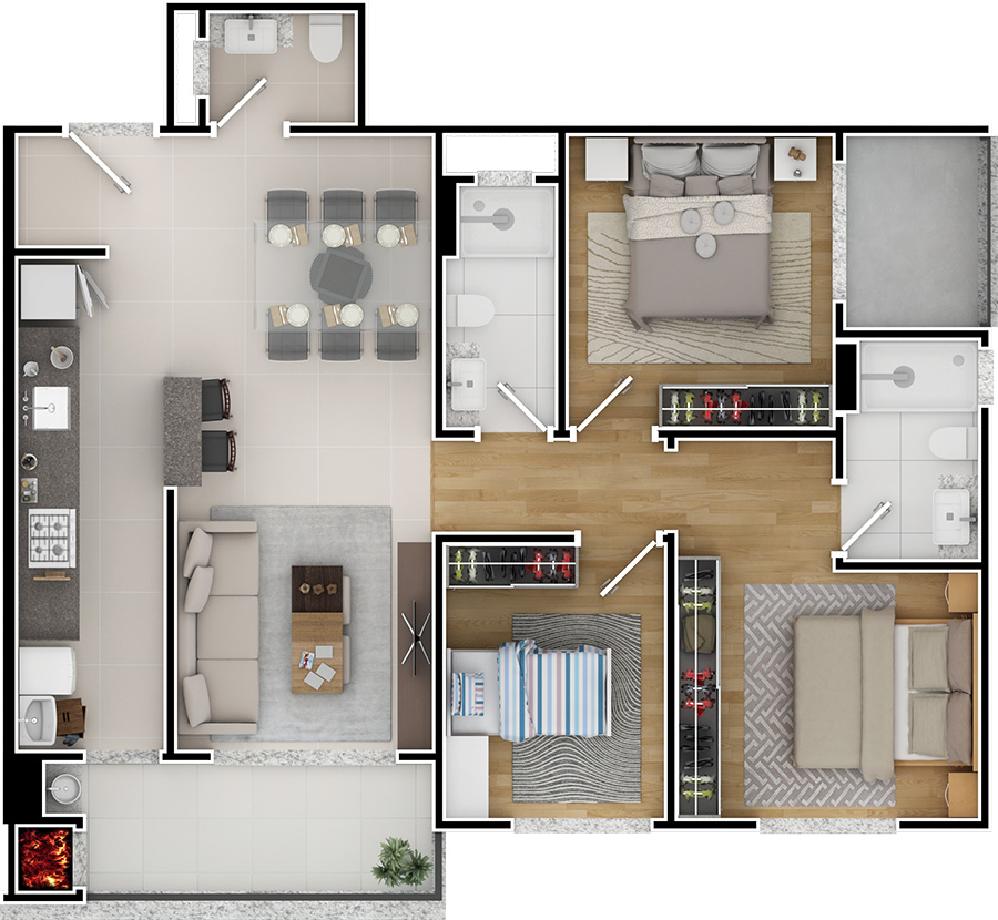 Planta referente aos apartamentos tipo 1