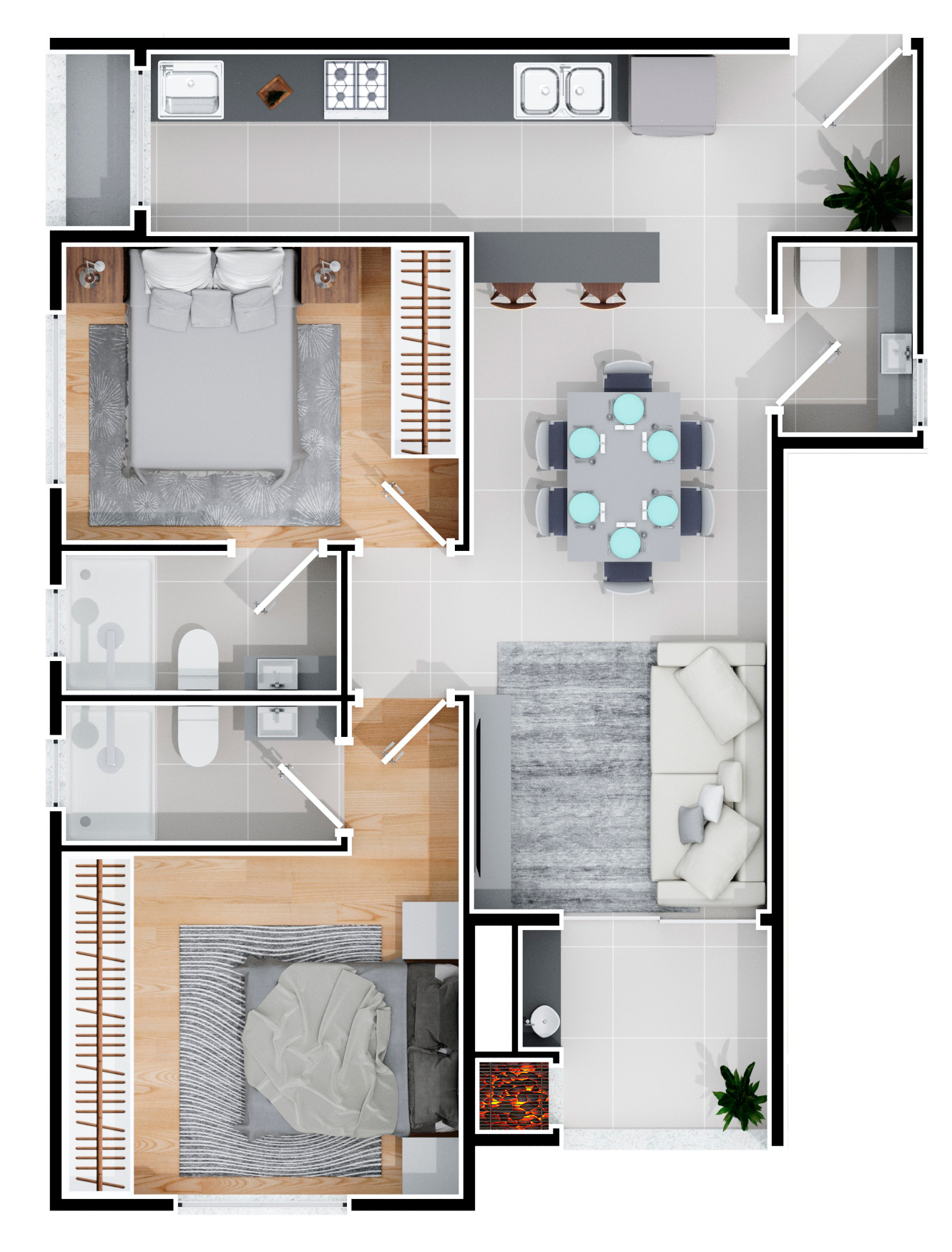 Planta referente aos apartamentos tipo 3 e 4