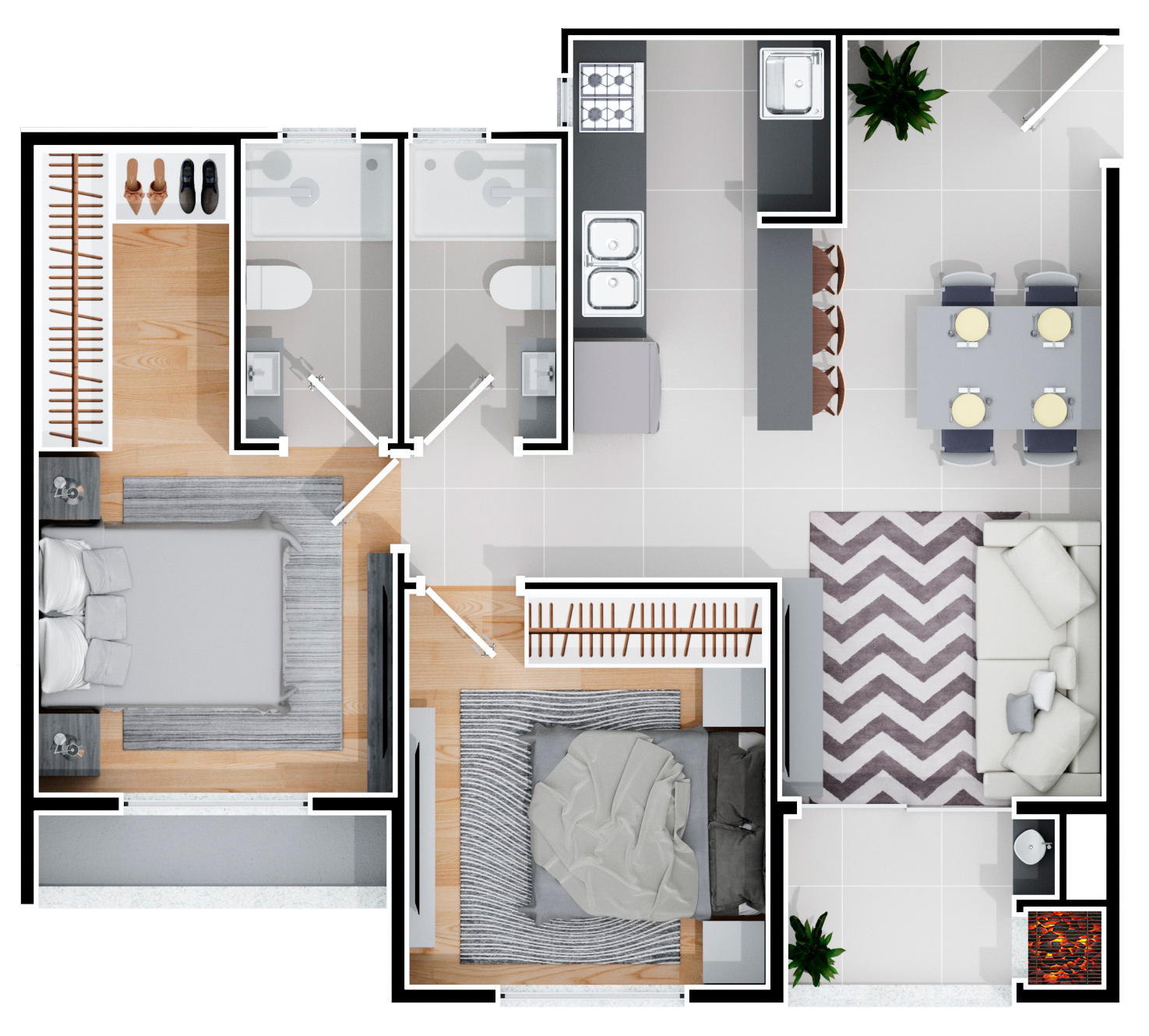 Planta referente aos apartamentos tipo 2 e 5